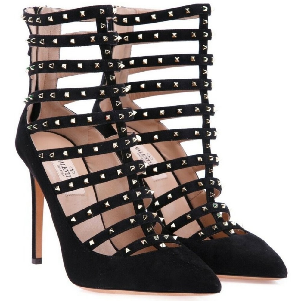 Valentino Black Suede Lovestud Ankle Heel Booties